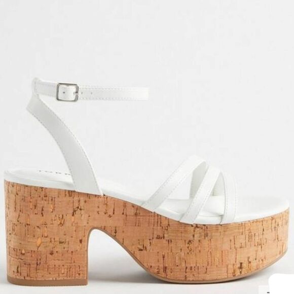 NEW TORRID Wide Width Platform Cork White Strappy Summer Sandals. - Picture 3 of 13